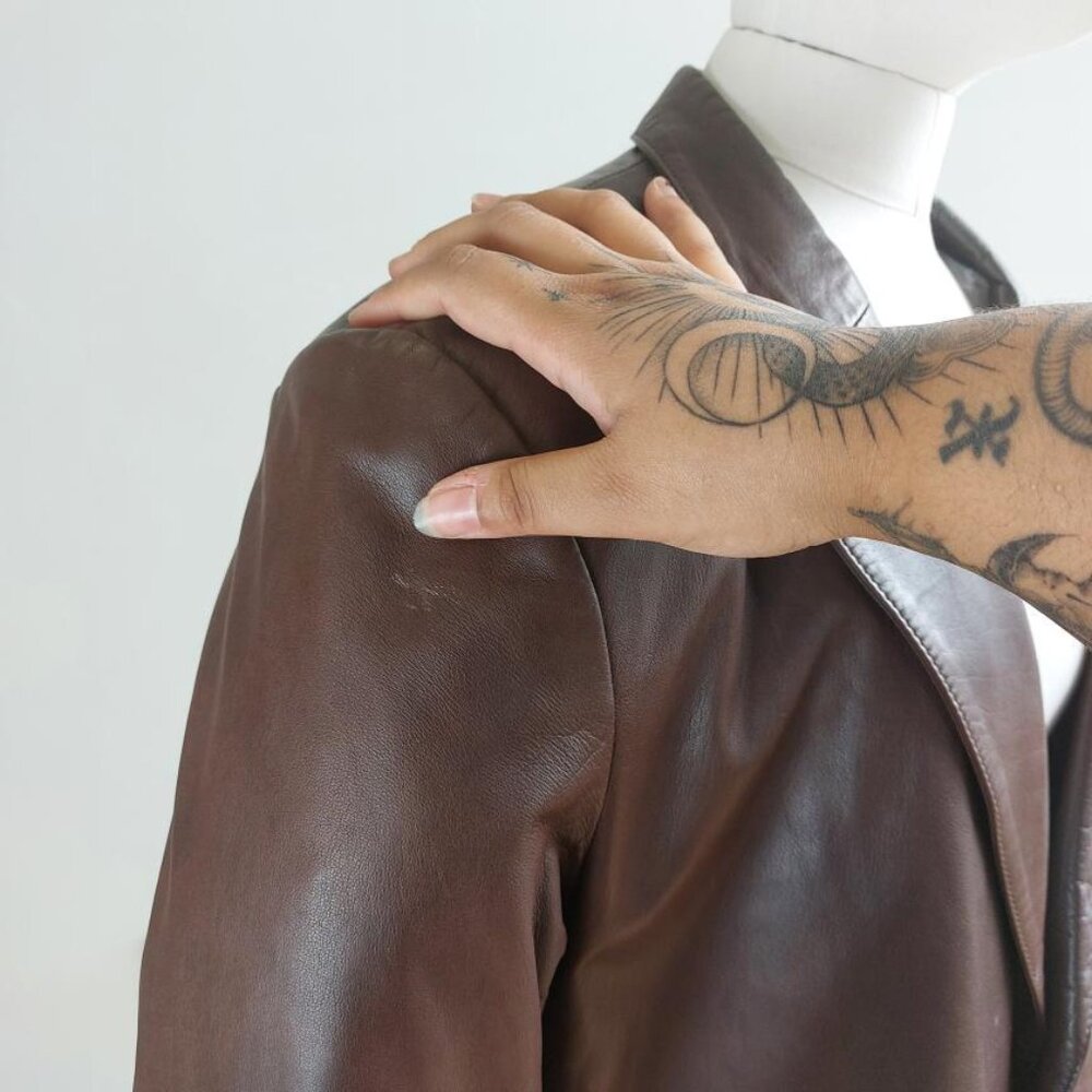 Brown Danier Blazer Style Leather Coat - Picture 5 of 10